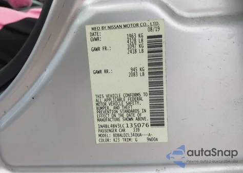 2020 Nissan Altima S from USA, damaged, VIN 1N4BL4BV3LC135076